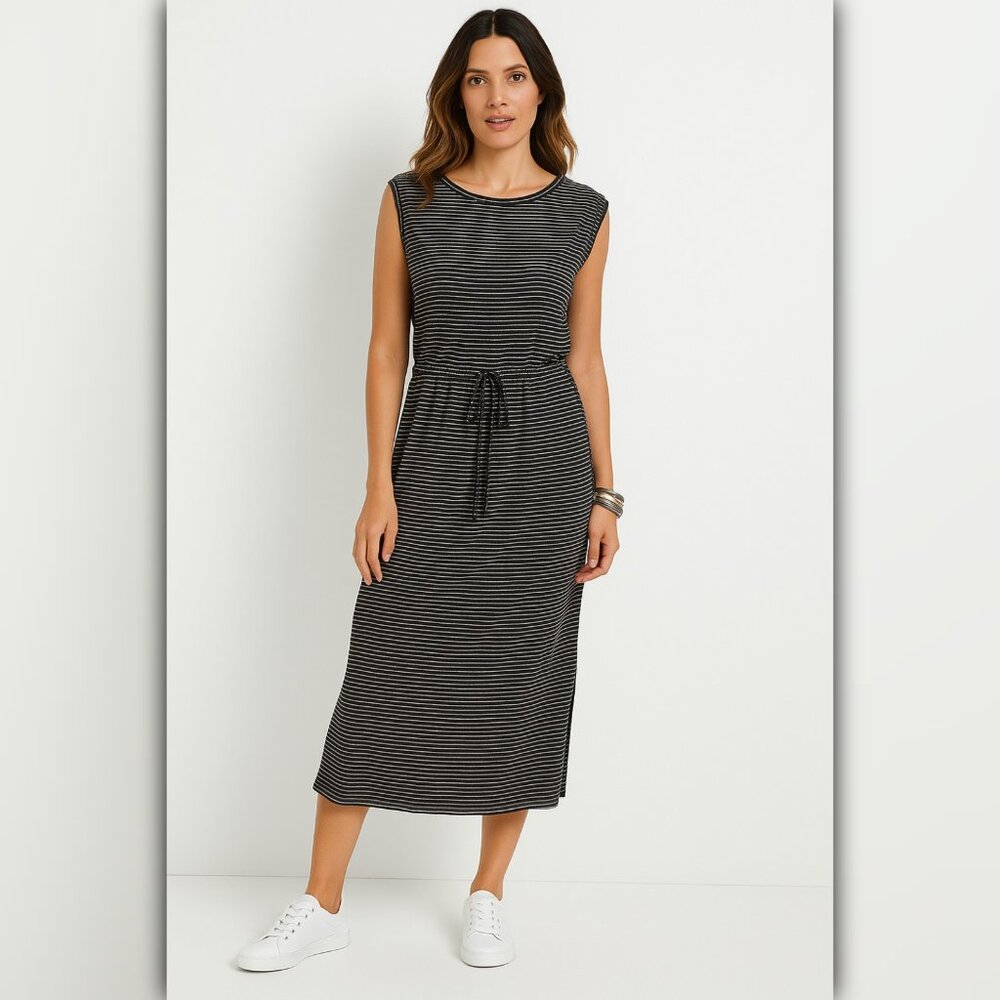 A229 • Everyday Ease Striped Drawstring Midi Dress